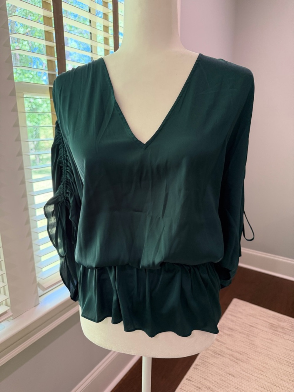 Ramy Brook Deep Teal V-Neck Peplum Blouse. Like New. Size Small.